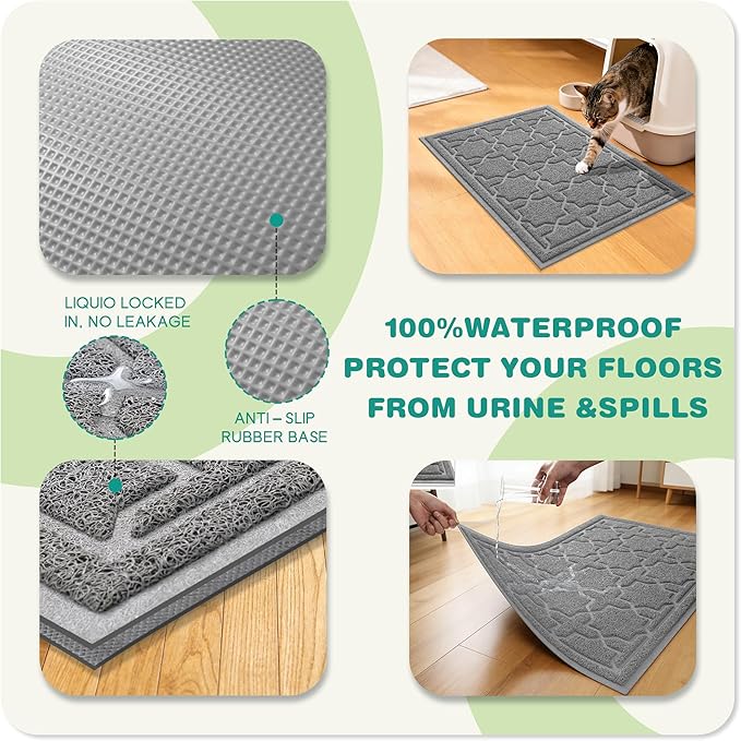 Yimobra Cat Litter Mat, Litter Trapping Waterproof Non Slip PVC Mat, Scatter Control Easy Clean for Litter Box, 35.4"x23.6", Dark Grey