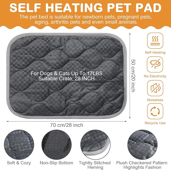 Tujoe 4 Pack Self Warming Cat Mat Self Heating Cat Pad Warm Thermal Pet Bed Washable Dog Crate Pad Body Heat Dog Bed Mat Blanket Non Slip Bottom for Outdoor Indoor Pets(Grey,20 x 28 Inch)