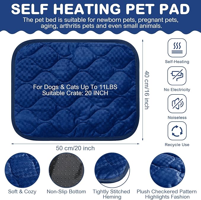 Tujoe 4 Pack Self Warming Cat Mat Self Heating Cat Pad Warm Thermal Pet Bed Washable Dog Crate Pad Body Heat Dog Bed Mat Blanket Non Slip Bottom for Outdoor Indoor Pets
