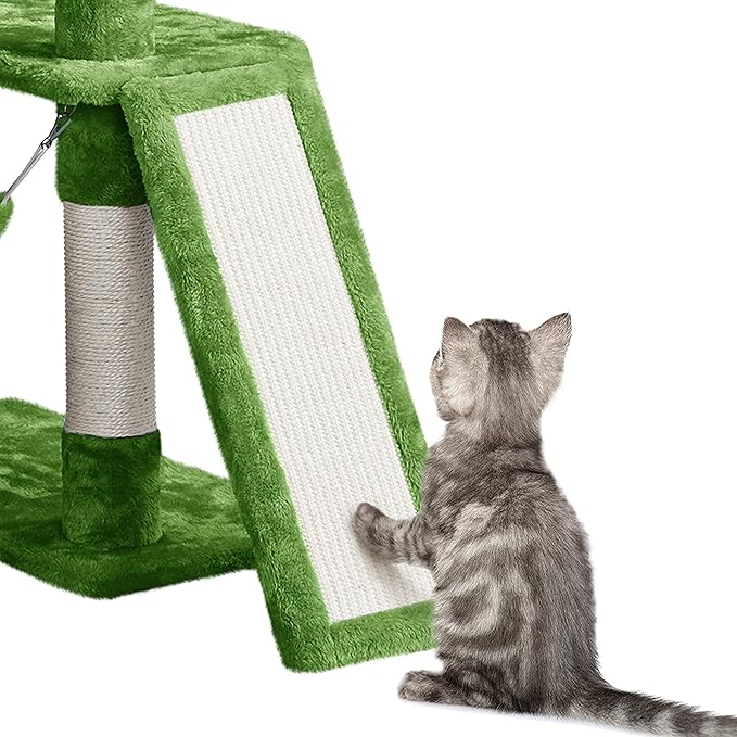 Topeakmart 63in Cat Tree Cat Climbing Tower, Cat Activity Center w/Scratching Post Cozy Condo House Spacious Platform for Indoor Cats, Green