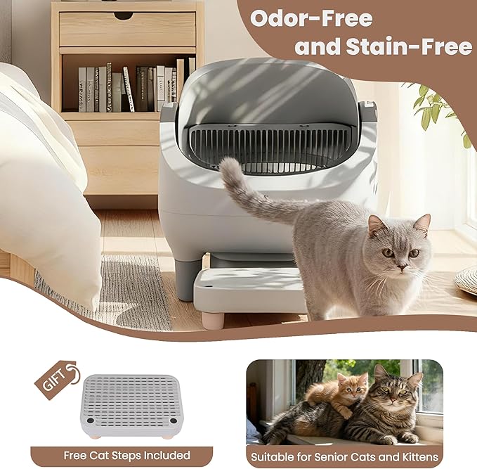 Automatic cat Litter Box, Supports APP Remote Connection, Health Monitoring System, Low-Noise and Quiet, Equipped with high-Barrier Protection