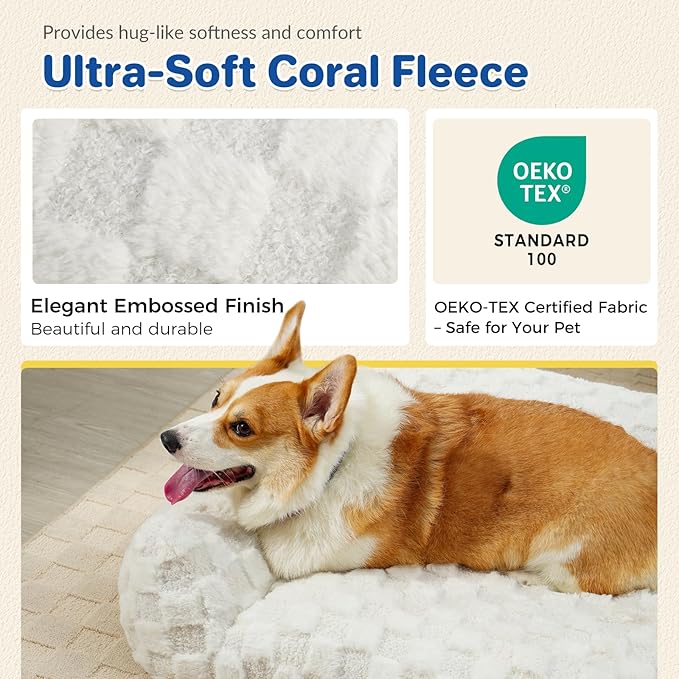 ABCPET Large Dog Bed Sofa, Fluffy Pet Bed for Medium and Large Dogs, Supportive Dog Couch Sofa for Dogs, Pet Sofas with Washable Cover & Non-Slip, 38 inch, White