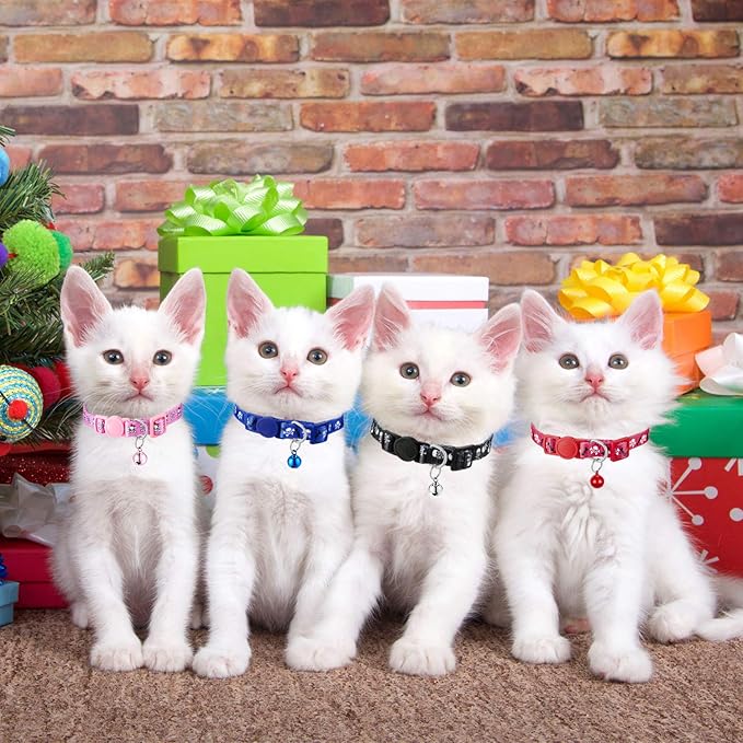 Weewooday 4 Pieces Goth Cat Collar Set Adjustable Kitten Skull Collar with Bell Charm Breakaway Multicolor Halloween Cat Outfit with Skull Patterns for Kitten