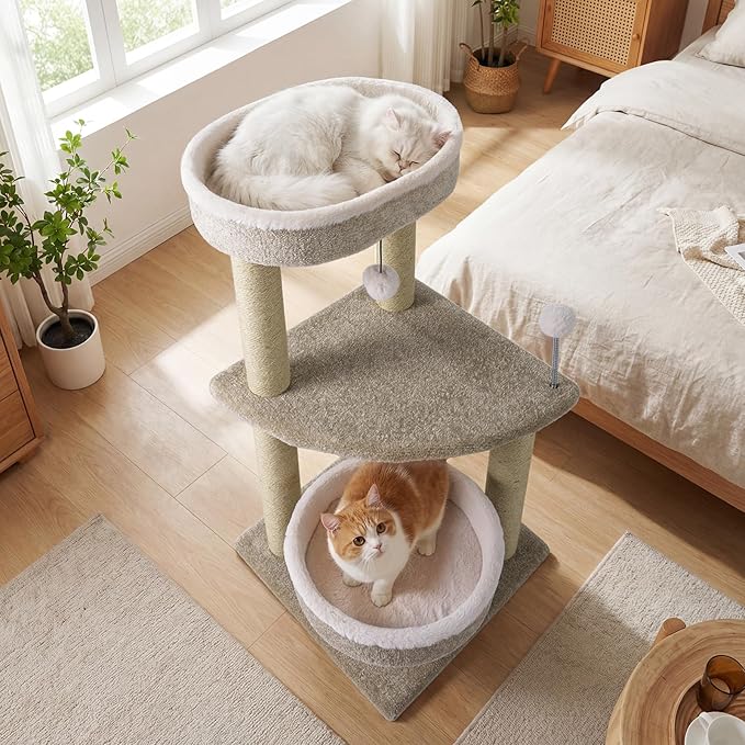 PETSITE 36-inch Modern Cat Tree, Multi-Level Cat Tower with Scratching Posts, 2 Comfy Cat Beds, Interactive Hanging Ball, and Spring Toy, Ideal for Indoor Cats and Kittens