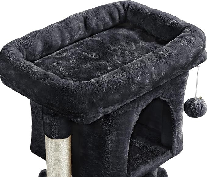 Topeakmart Cat Tree with Extra Large Plush Perch, Soft Cat Condo & Sisal-Covered Scratching Posts for Large Cats, Kittens Cats, 23.5 Inches, Black