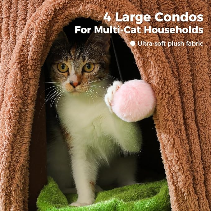 MUTTROS Forest Cat Tree with Flower Condos, Cute Tall Cat Tower with Scratching Posts & Padded Perch, Multi-Level Kitty Activity Center for Indoor Cats, Indoor Jungle Gym Furniture