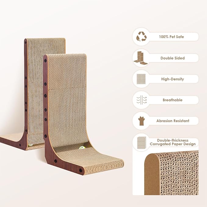 EHEYCIGA Cardboard Cat Scratcher for Indoor Kitten Cats, 19 Inch L Shaped Vertical Cat Scratching Board with Ball Cat Toy, Small Cat Scratcher Pad, Dark Brown