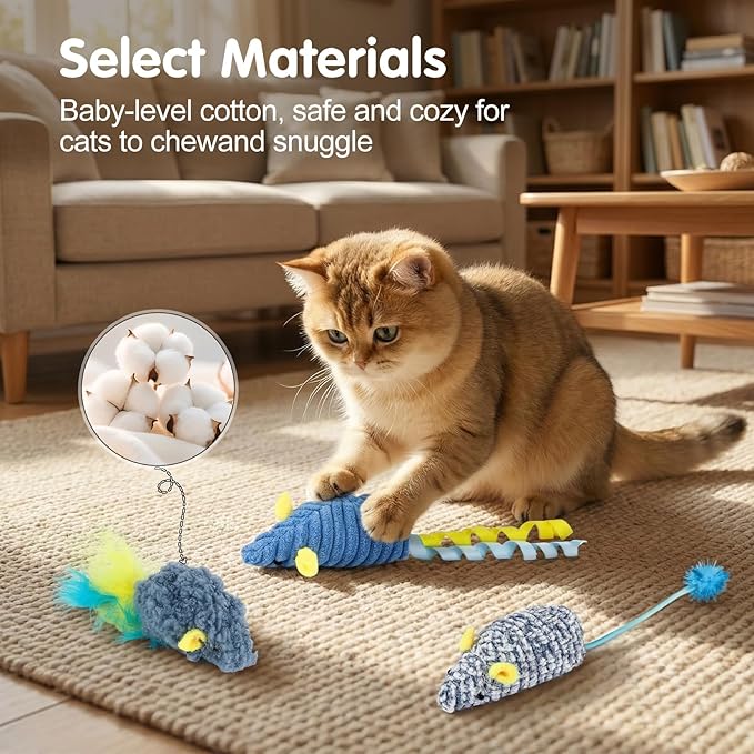 Cat Mouse Toys (3 Pack) with Catnip - Small Interactive Cat Toys for Indoor Play, Perfect for Single or Multi-Cat Households (Yellow)
