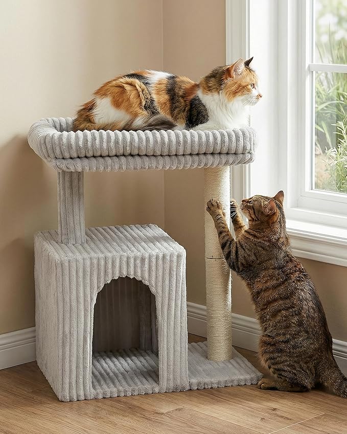 Cat Tree for Large Cat, 20.9 * 15.7in Large Perch Bed for Adult Cats, 22.8in Cat Tower with Scratching Post, Cat Condo with 2-Door for Indoor Cats, Light Gray