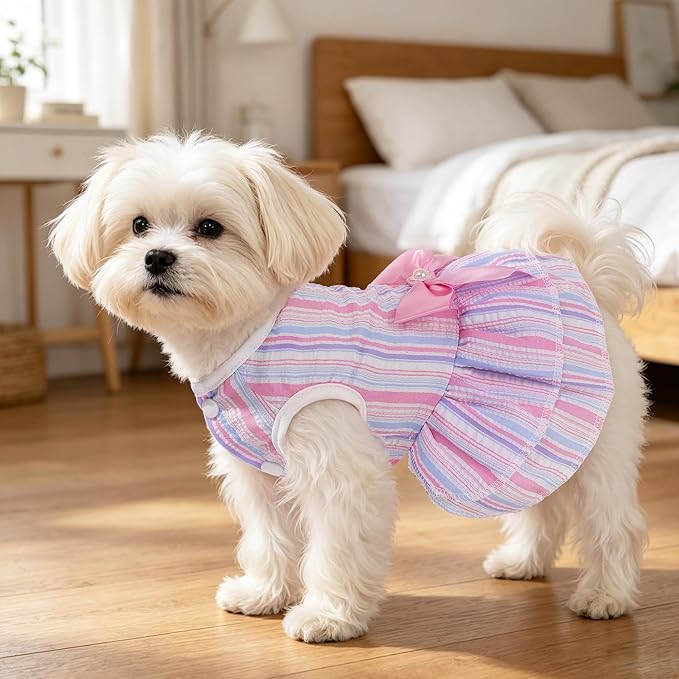 Dog Clothes Girl, 2 Pack Cute Pink & Purple Dog Dress, Dog Dresses for Small Dogs Girl, Breathable & Lightweight Puppy Clothes for Summer Birthday Party, Medium