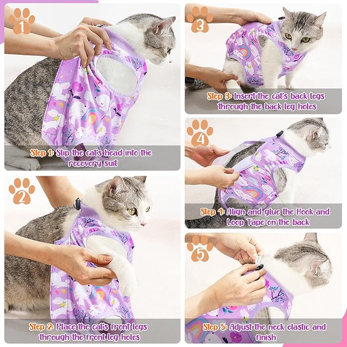 SlowTon Cat Recovery Suit - Cat Onesie for Cats After Surgery Female Male, Kitten Clothes Cats Surgical Spay Suit Abdominal Wounds, E-Collar Alternative Bodysuit Shirt Anti-Licking (Purple, M)