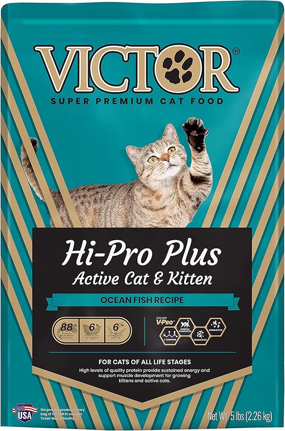 VICTOR Super Premium Cat Food – Hi-Pro Plus Active Adult Cat and Kitten – Dry Feline Food for Active Cats – All Breeds and All Life Stages – Supports Energy, Healthy Coat, Immune Function, 5lb