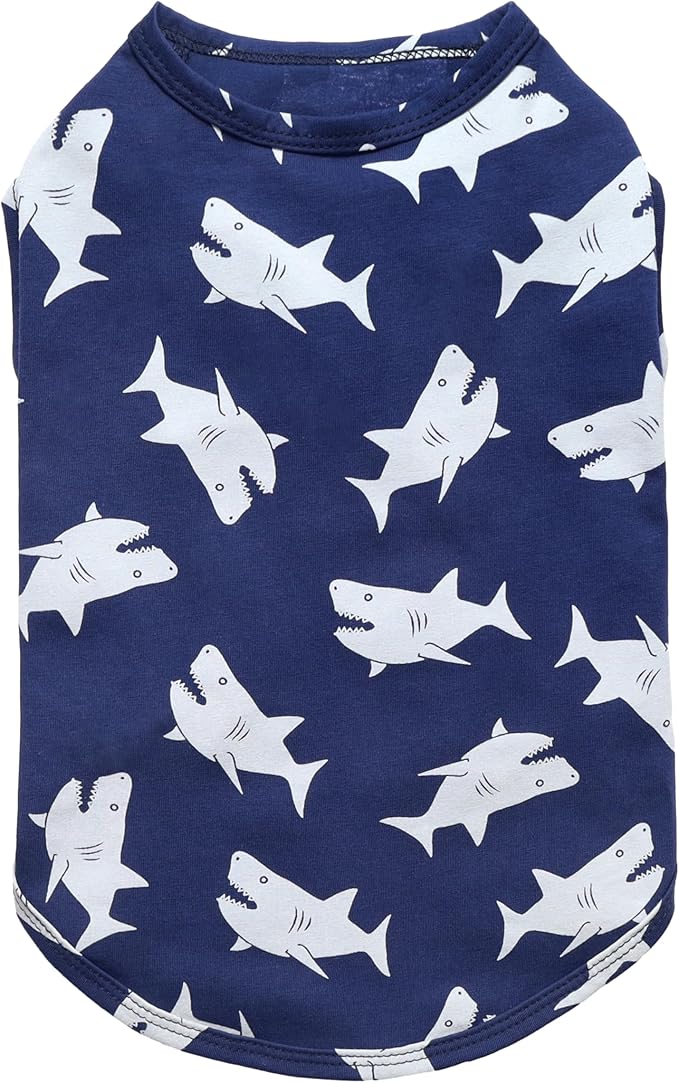 Fitwarm Shark Prints Dog Shirt, Funny Clothes for Small Dogs Boy Girl, Pet Outfit, Blue, White, XS