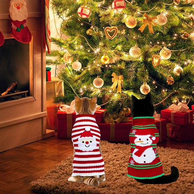 GOYOSWA 3 Pack Cat Christmas Sweater, Knit Pet Cat Sweaters Warm Coat Clothes Santa Reindeer Snowman Christmas Sweater Outfit for Cats Kitten Puppy S