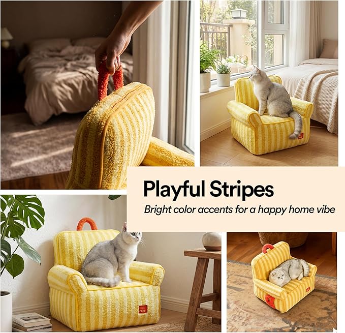 ZEZE Furniture-Style Sofa Pet Bed, Washable Plush Couch Bed with Bolstered Sides & Non-Slip Bottom for Dogs & Cats, Cozy Indoor Bed (Yellow, Small)