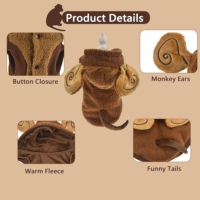 FLAdorepet Halloween Dog Monkey Costume for Small Dogs,Winter Warm Pet Coat Funny Cat Clothes Hoodie for Bulldog Chihuahua Yorkie (X-Large)