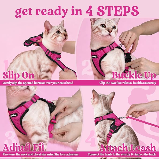 rabbitgoo Cat Harness and Leash for Walking, Escape Proof Soft Adjustable Vest Harnesses for Cats, Easy Control Breathable Reflective Strips Jacket, Rose Red,S