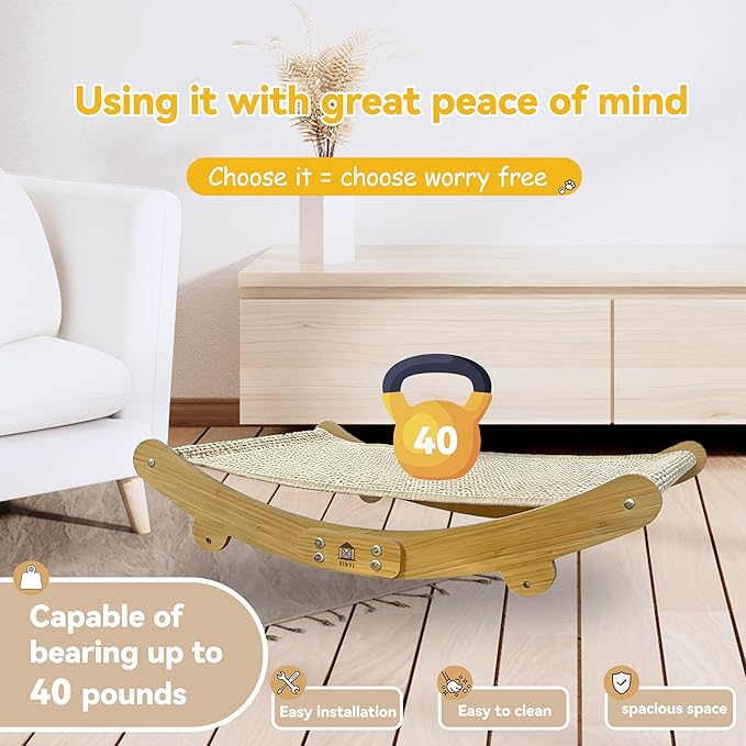 Sisal Cat Scratching Pad, 2 pcs Nartural Sisal Mats, Scratcher Lounge Rocking Beds and Fixed Beds 2-in-1 Cat Hammock