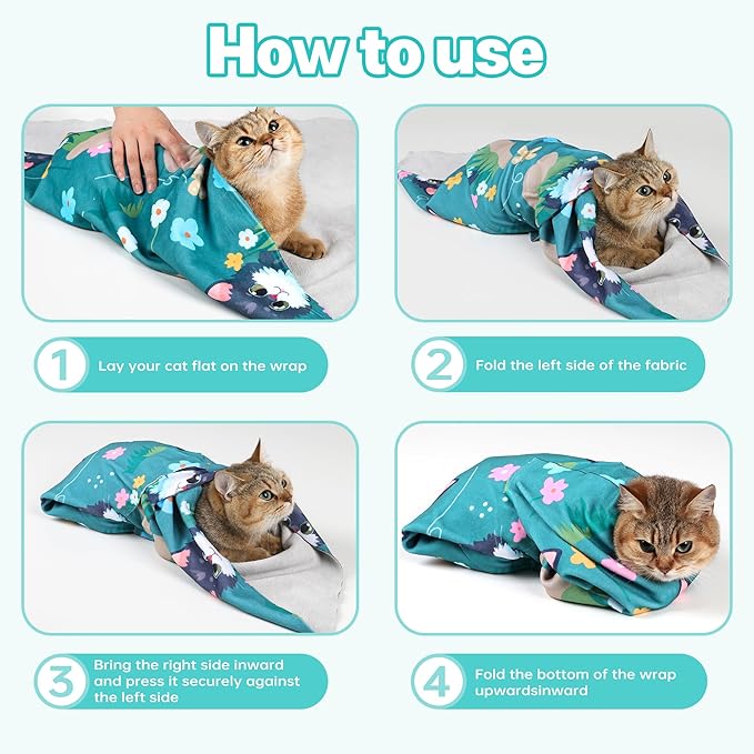 Tuiskusa Cat Grooming Wrap, Cat Wrap for Cutting Nails, Self-Adherent Fabric Wrap for Cats, Cat Burrito Wrap Anti-Scratch, Anti-Escape, Multifunctional Swaddle Wrap Pet Tool 35.4×35.4"