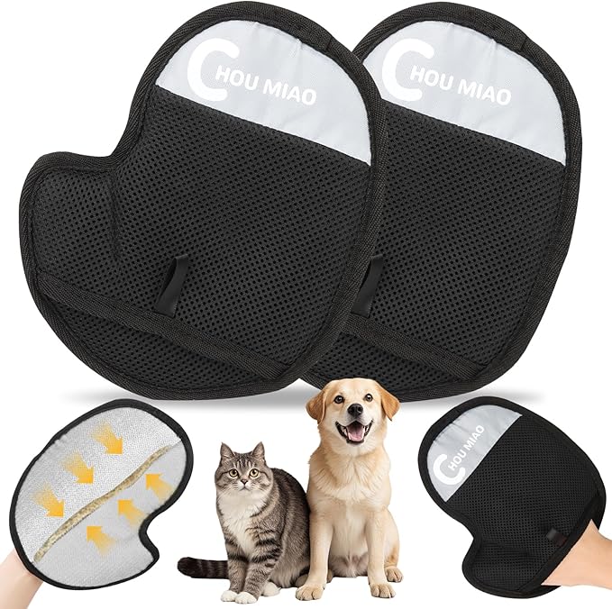 2 Pack Pet Hair Removal Gloves, Reusable Electrostatic Magic Brush Glove for Dogs Cats Grooming, Pet Hair Mitt Remover Tool for Furniture, Clothing, Couch, Carpet, Car Seats