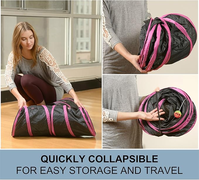 Cat Tunnel - Collapsible 3 Way Quatrefoil Play Toy - Tube Fun for Rabbits, Kittens, and Dogs - Quatrefoil Navy/White