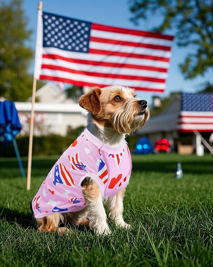 PET SHOW 4 Pack 4th of July Small Dog Clothes Patriotic Dog Shirts Stripes Stars Vest American Flag T-Shirts for Independence Day Holiday Party Pets Puppy Cats Tank Top Boy Girl(Small)