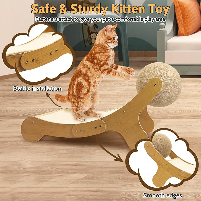 Fhiny Sisal Cat Scratcher Bed, 3 in 1 Kitten Hammock Chair Scratching Pad for Indoor Cat Natural Sisal Scratch Post Ball Kitty Lounge Cat Furniture for Clawing Sleeping Play