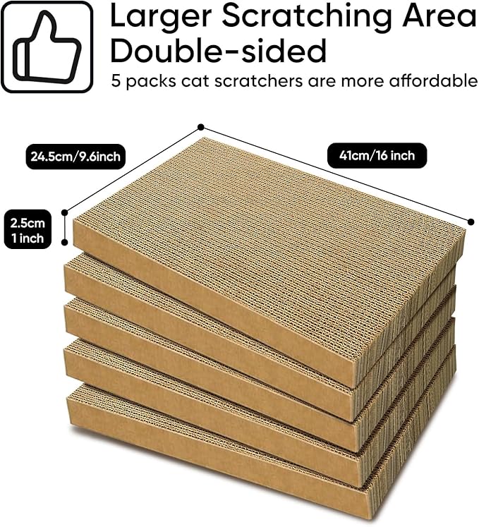 Cat Scratcher, 5 Packs in 1 Cardboard Box Cat Scratching Pad for Indoor Cats and Kitten, Cat Scratch Pad to Protect Furniture, Large Size