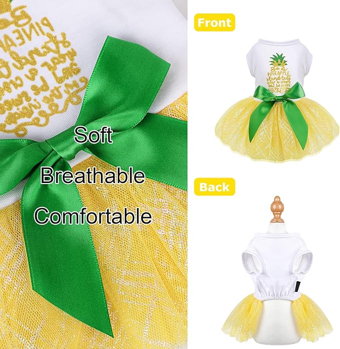 Dog Clothes Summer Dog Dresses for Small Medium Dogs Girl Pineapple Mesh Dress Dog Outfit, Summer Tutu Dog Dresses Cat Apparel, Cute Pet Puppy Clothing Doggie Outfits, Small, Yellow