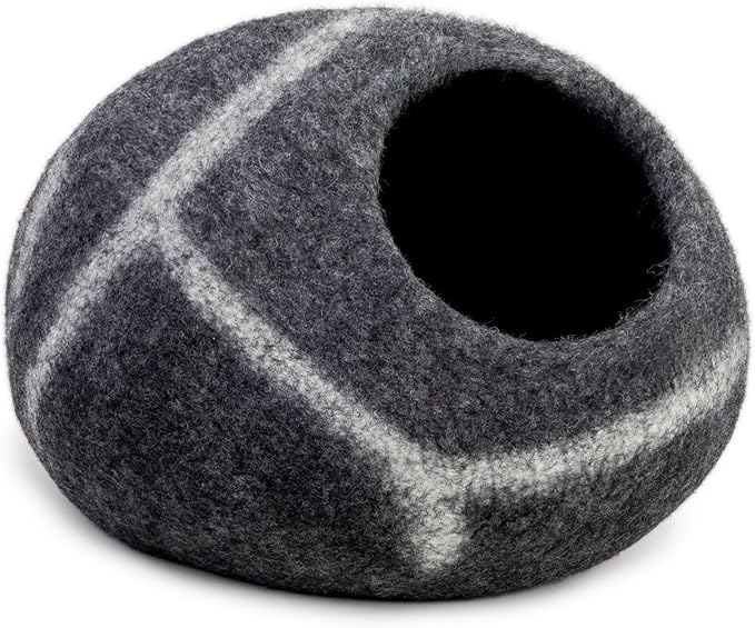 Woolygon Premium Felt Cat Cave Bed – Wool Kitty Beds Handcrafted Kitten Caves Bed for Indoor Cats - Made from Merino Wool, Foldable Cat Hideaway Covered Cat House Pod (Hide & Seek)