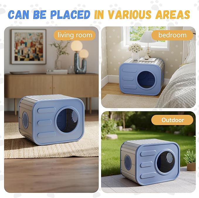Insulated Outdoor Cat House Weatherproof, Plastic Feral Cat Houses for Outdoor Indoor Cats with Camera-Shaped, Stackable Outside Cat House Shelter for Several Cats, Easy to Assemble, Blue