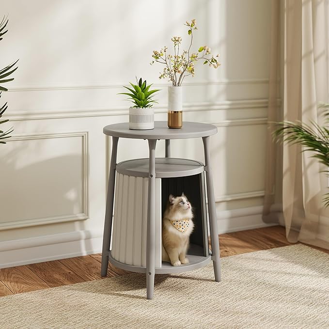 DRATO Outdoor Cat House, Resin Weatherproof Enclosed Litter Box Furniture with Hidden Litter Space for Indoor/Outdoor Use
