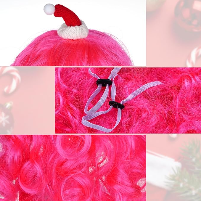 Christmas Dog Cat Pet Wig for Small Medium Large Dog Cosplay Costumes (Pink)