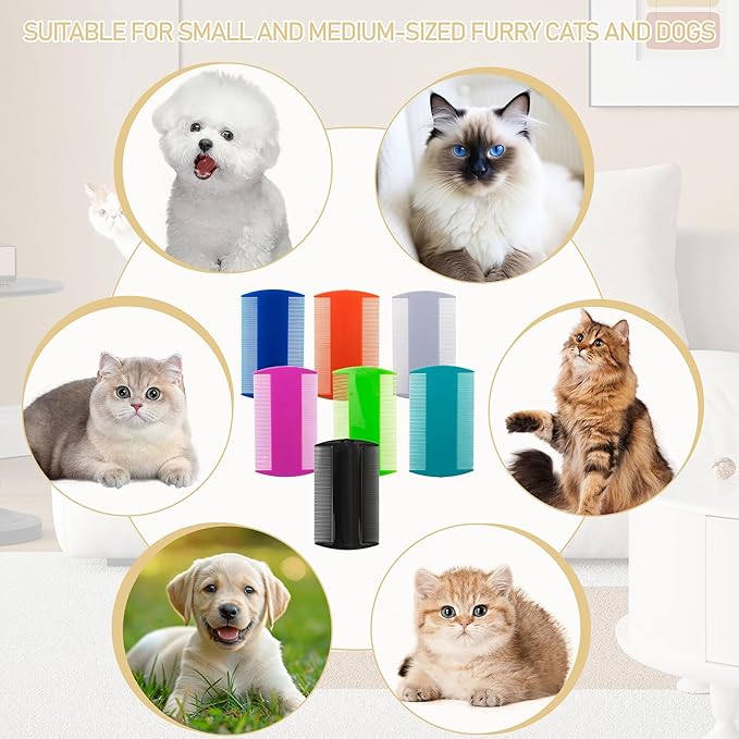 140 Pcs Flea and Tick Grooming Tool Bulk- Double Sided Comb for Cats Dogs Lice and Tick Comb for Small Pets, Kittens and Puppies (7 Colors)