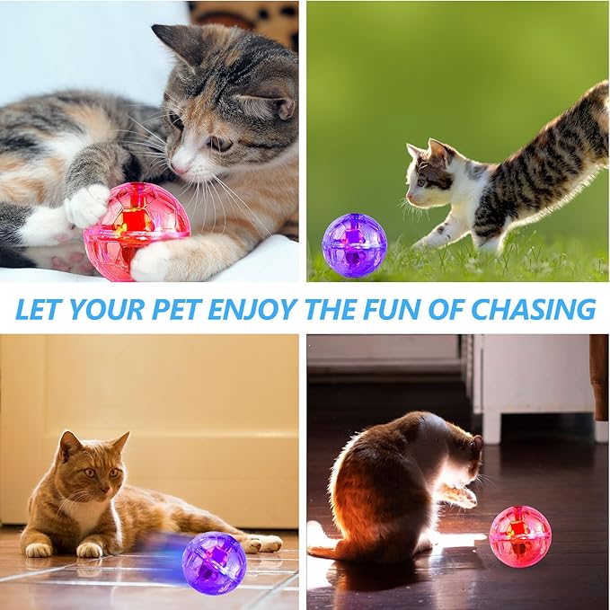 Sratte 2 Pcs Ghost Hunting Cat Ball Activated Cat Toy Motion LED Light Pet Balls Motion Dog Interactive Pet Toys Glowing Mini Running Exercise Supplies for Animals Activity (Pink,Purple)