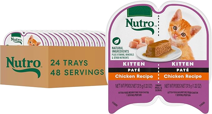 Nutro Perfect Portions Wet Kitten Food Pate Chicken Recipe, Pate Wet Cat Food, 2.6 oz. Twin-Pack Trays, 24 Count, 48 Servings