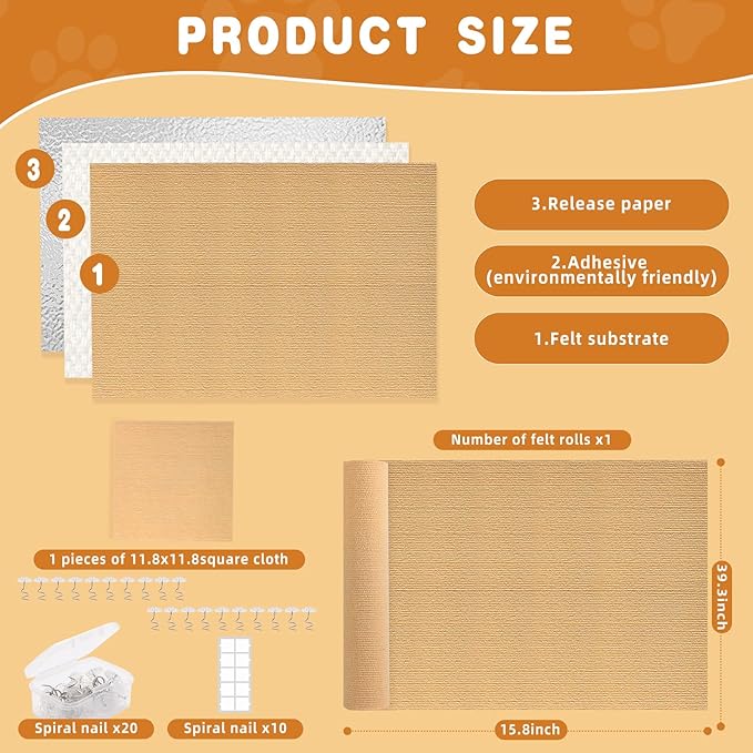 2pack Cat Scratch Couch Furniture and Wall Protector | Adhesive Cat Scratch Pad for Covering Cat Tower, DIY Climbing Cat Scratcher Couch Protector from Cat Claws Scratching (Khaki)