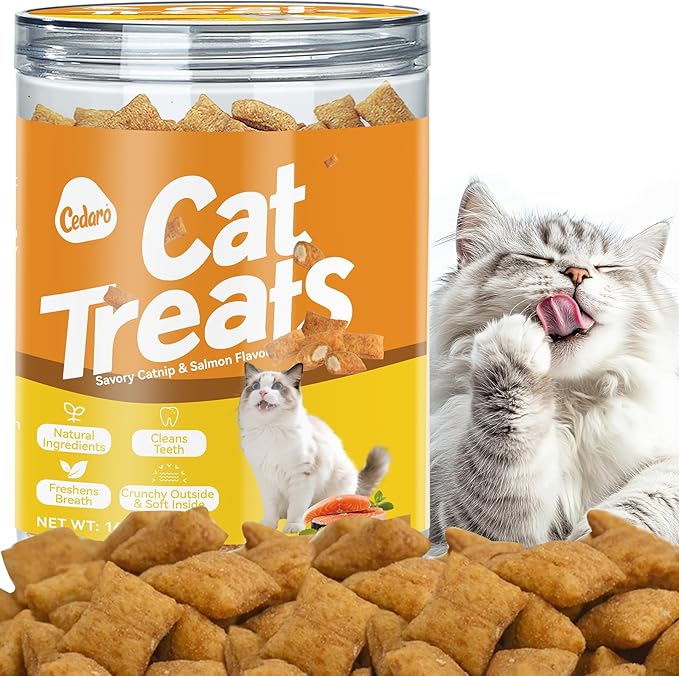 Healthy Catnip Treats - Natural Crunchy & Soft Cat Treats Healthy, Cat Breath Freshener, Dental Care & Digestive Support, Perfect Cat Gifts for Indoor Cats & Kittens, 5.64oz