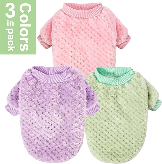Dog Sweater, 2 or 3 Pack Dog Sweaters for Small Medium Dogs or Cat, Warm Soft Flannel Pet Clothes for Dogs Girl or Boy, Dog Shirt Coat Jacket (X-Small, Pink+Purple+Light Green)