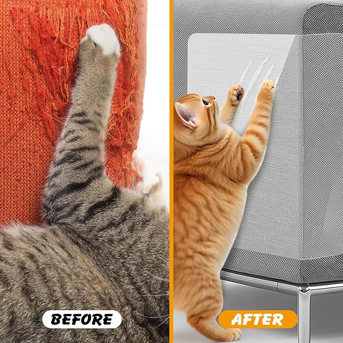 12 PCS Cat Scratch Furniture Protector, 2 Sizes Self-Adhesive Couch Protectors from Cats Claw for Sofa, Walls, Doors