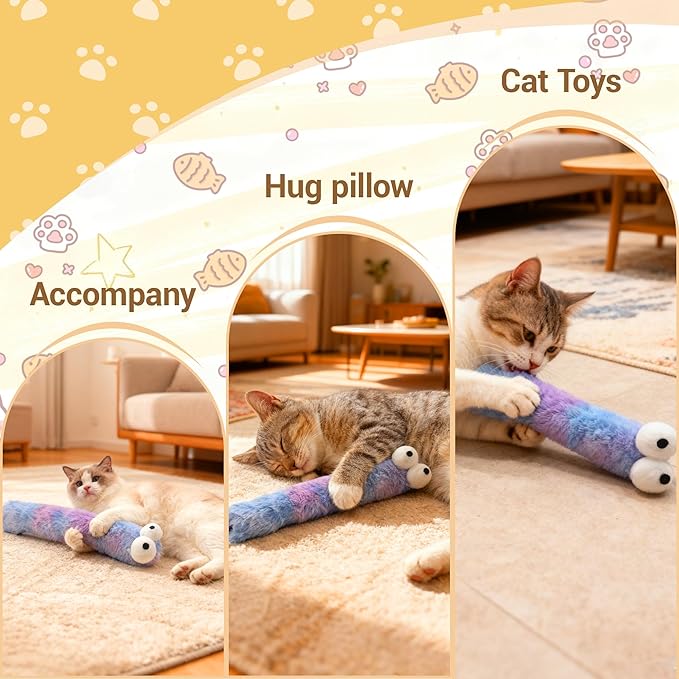Cat Toys Pillows 3 Pack, Large 13” Cat Kicker Toys with Catnip Inside, Durable Interactive Cat Toys for Indoor Cats, Soft Kick Sticks for Exercise & Play