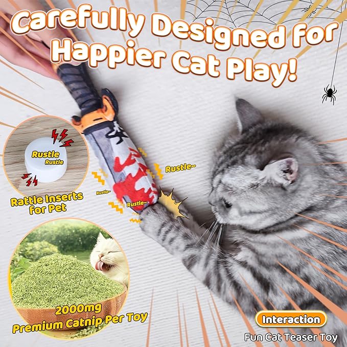 Cat Toys [8000mg Premium Catnip] Cartoon Colorful Style Horror Funny Knife Catnip Cat Toys Durable Rattle Sound Toy for All Cat Breeds Indoor Interactive Kitten Toys Get Bored Cats Active 4 PCS