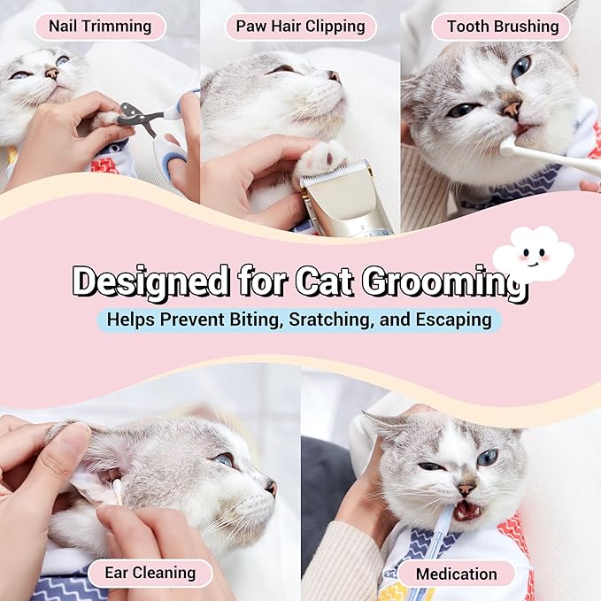 Kiorafoto 27.5" Large Cat Grooming Wrap，Self Adherent Fabric Cat Swaddle Burrito Wrap for Adult Cat & Small Dog, Anti-Scratch Cat Wrap Blanket for Medicine,Nail Trimming,Ear Cleaning,Teeth Brushing