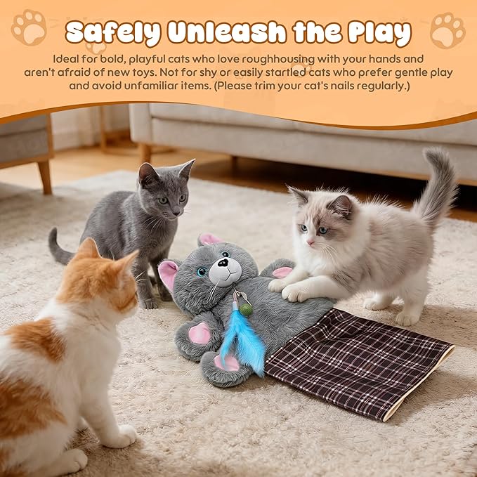 Homrich Cat Wrestling Glove Toy - Interactive Scratch-Resistant Cats Puppet Wrestler with Catnip, Thickened Sleeve for Pet Safe Fun Play