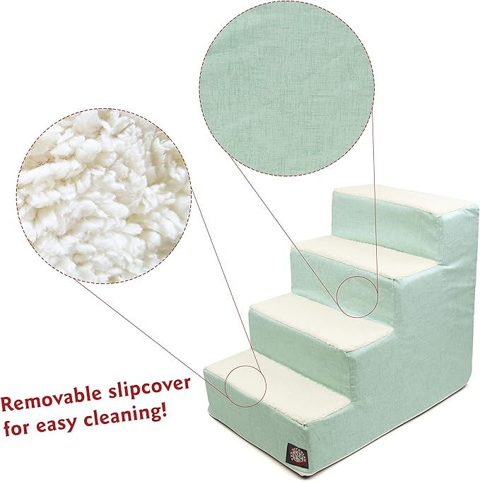 Majestic Pet 4 Step Portable Dog Stairs for Small Dogs to get on Bed Supports 25 lbs or Less – Dog Steps for High Bed with Machine Washable Cover – Pet Stairs for Cats Jackson Heathered Mint Teal