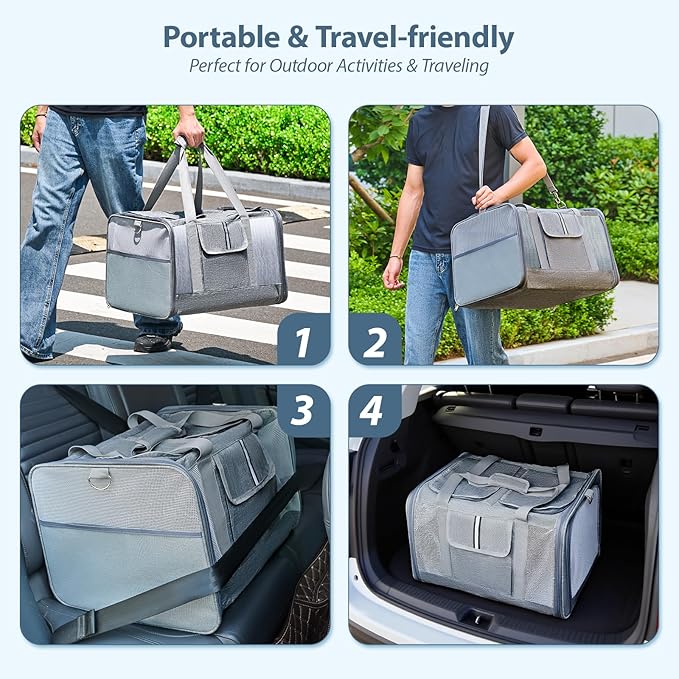 Lawfery Cat Carrier for 2 Cats, Large Soft-Sided Pet Travel Carrier, Dual Compartments, Privacy Protection, Dog Carrier for Small/Medium Dogs, Home & Outdoor Use