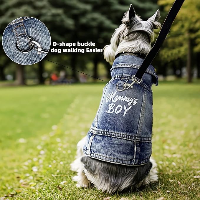 Dog Jeans Jacket Mommy's Boy Denim,Breathable Cotton Blue Pet Coat for Puppy Small Dogs Classic Overalls Male Cat Costumes Apparel Washed Vest Clothes Outfit T-Shirts（Large）