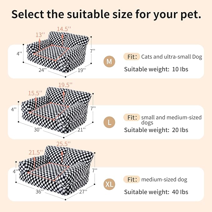 Faux Fur Cat & Dog Sofa Cat Couch Mini Cat Bed Indoor Human Style Pet Sofa, Modern Pet Furniture for Cats, Washable ＆ Removable Cover, for Cats and Small Medium Dogs (Black/White, X-Large(36X27 inch))