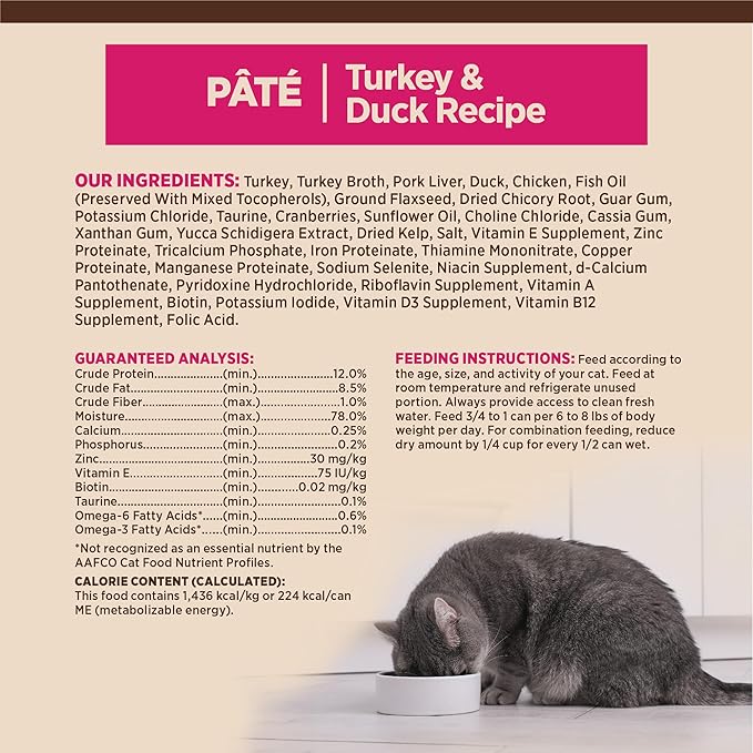 Wellness CORE Pate Adult Canned Wet Cat Food, Natural, Protein Rich, Grain Free, Turkey and Duck Recipe, 5.5 oz, Pack of 12 Cans