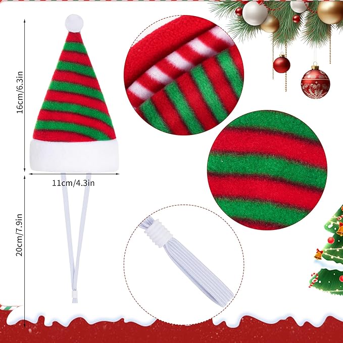 Jmkcoz 6 Pieces Pet Cat Dog Christmas Santa Hat Holiday Party Cute Costumes for Puppy Kitten Christmas Cosplay Dress Up Supplies (Striped)